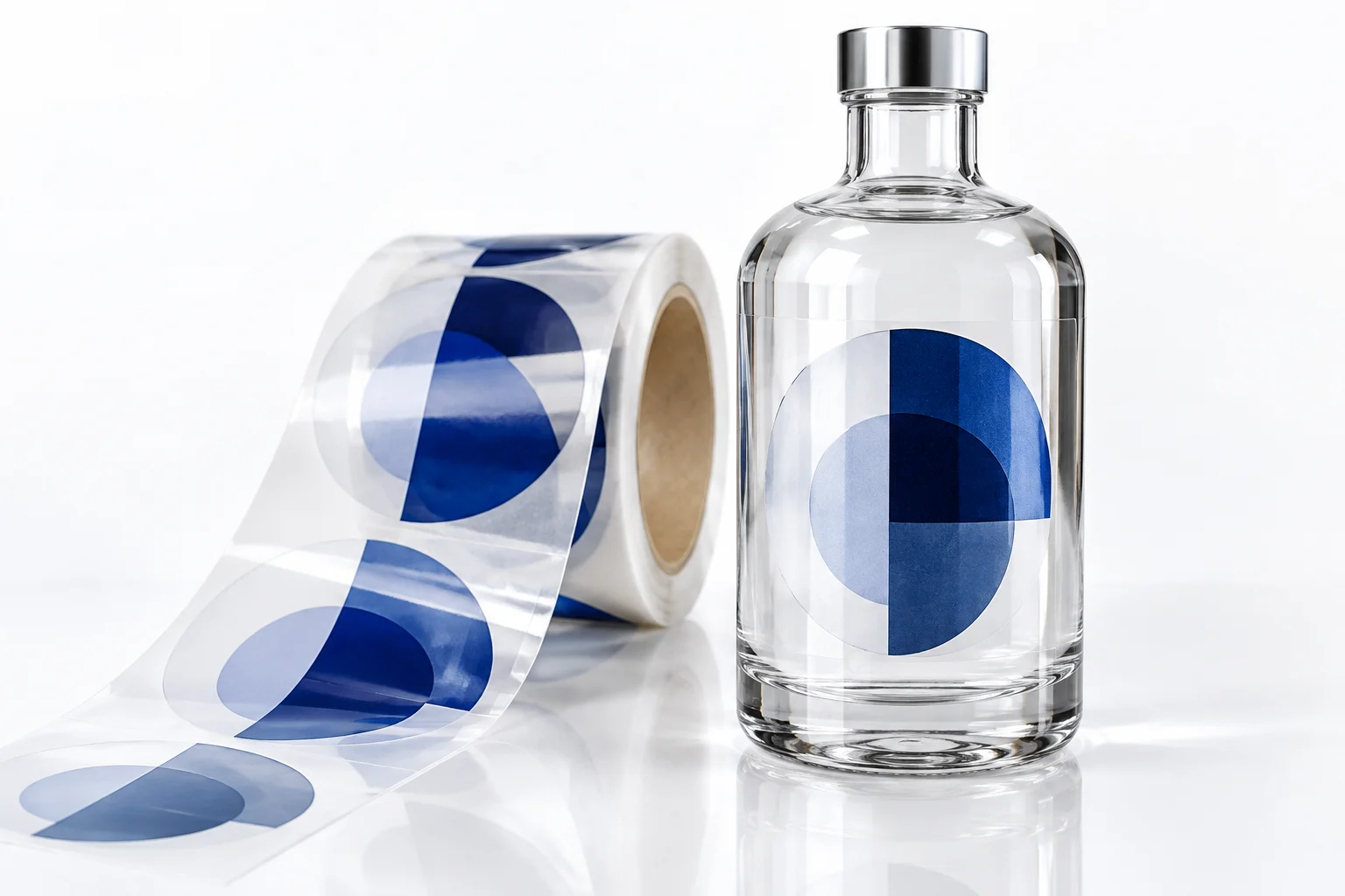 Clear film labels with glossy reflections