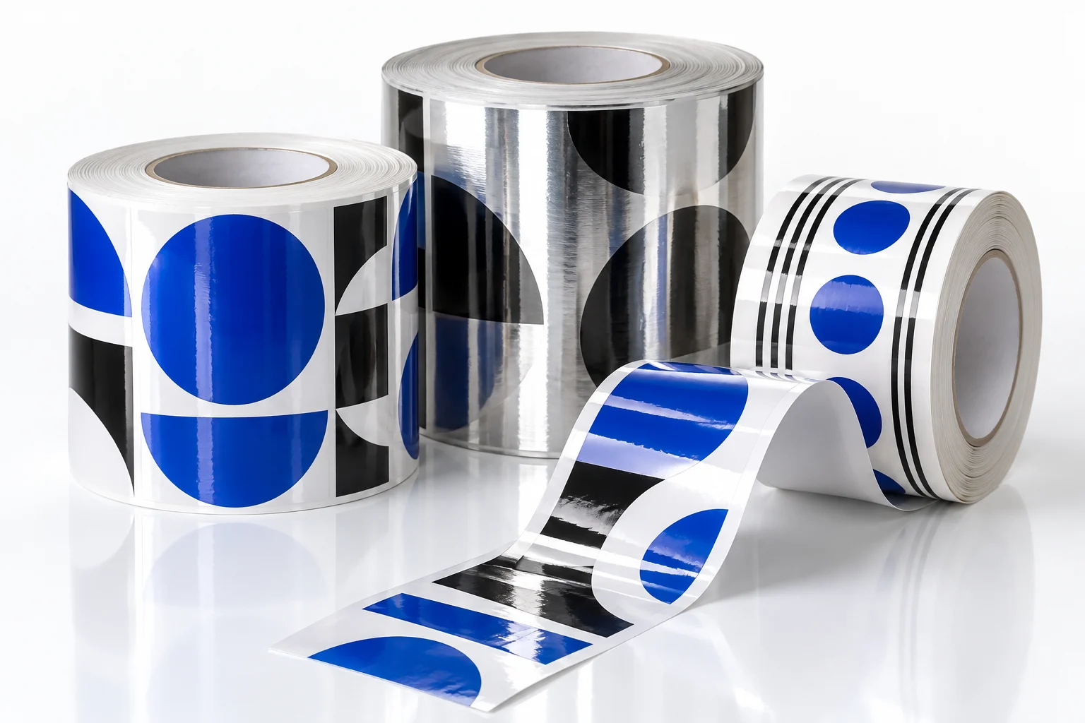 Glossy printed rolls and metallic labels