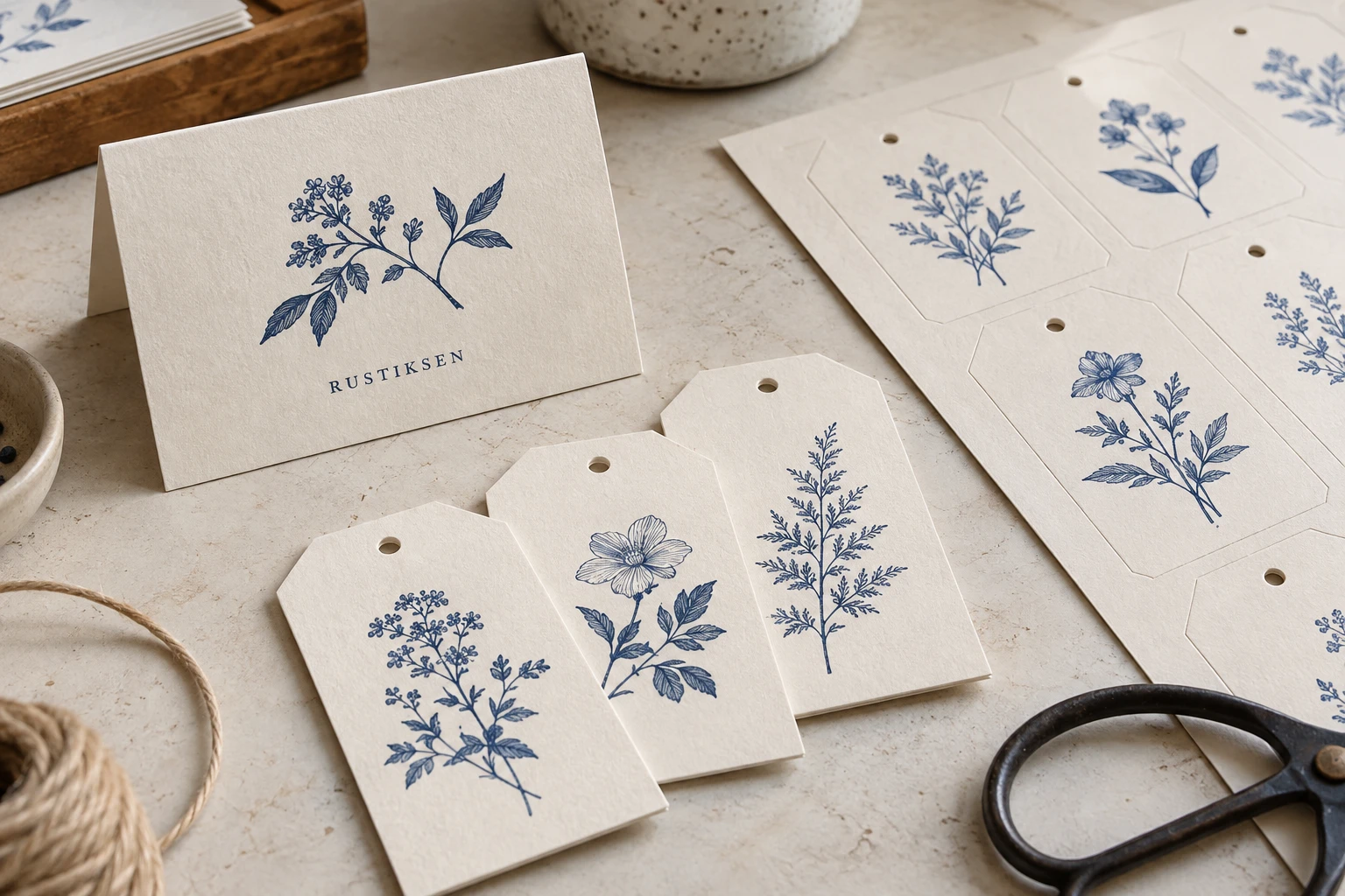 Photography-style illustration of printed proofs and surface finishes