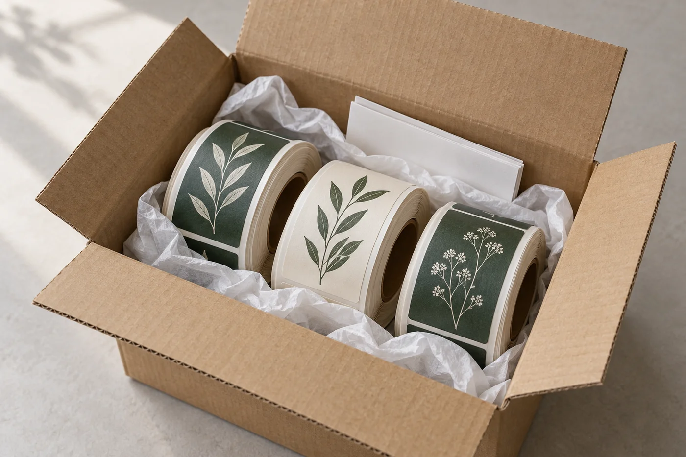 Photographic illustration of packed label rolls
